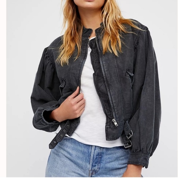 Free People Jackets & Blazers - Free People Poet Blouson Bishop Sleeve Linen Blend Moto Jacket